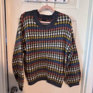 Blue Pepper Cozy Multicolor Patterned Chunky Sweater 90s Dad Vintage Style